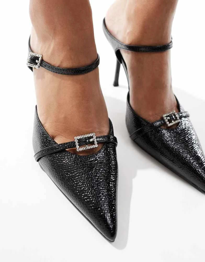 SIMMI Shoes Simmi London Gretta pointed heeled mules with embellished buckles in black sparkle 4