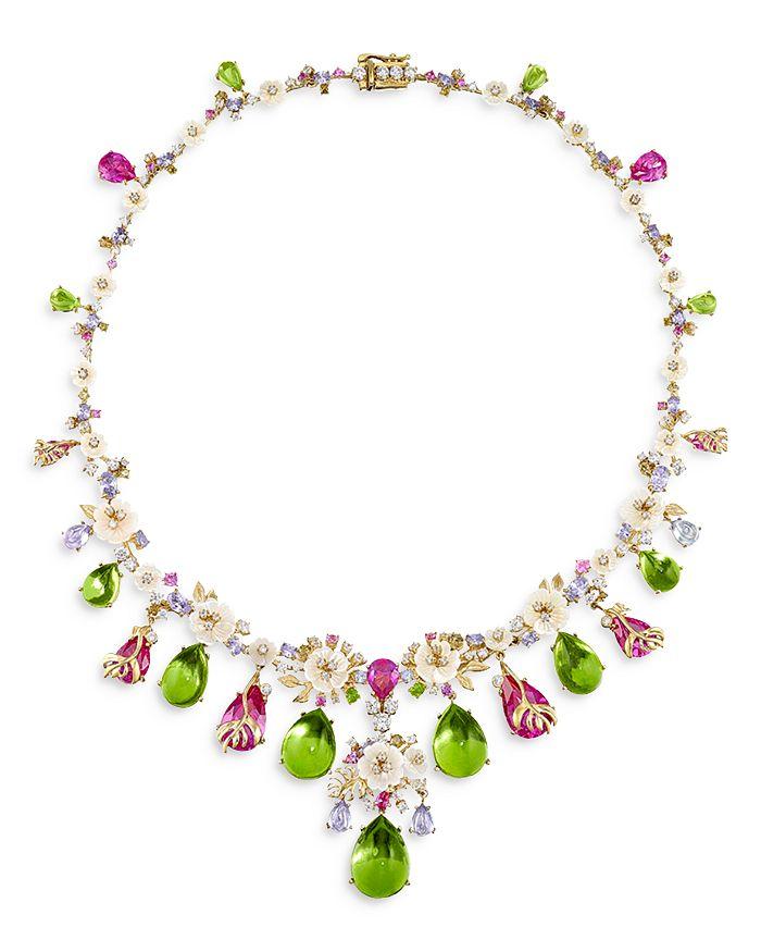 Anabela Chan 18K Yellow Gold Plated Sterling Silver Palms Collection Synthesized Gemstone & Simulated Diamond Peridot Paradise Necklace, 16.5"