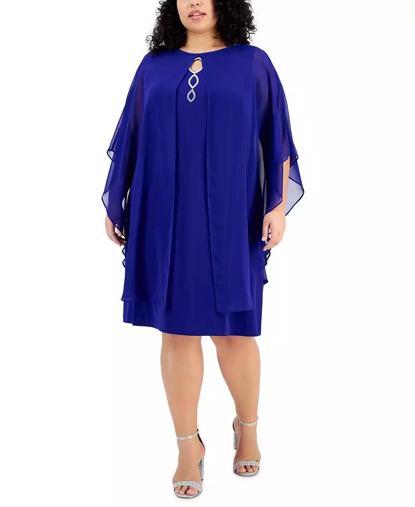 Connected Plus Size Cape-Overlay Sheath Dress 1