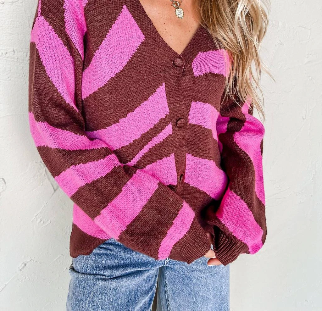 dee elly Dee Elly - Crisp Contrast Striped Button Front Cardigan 3