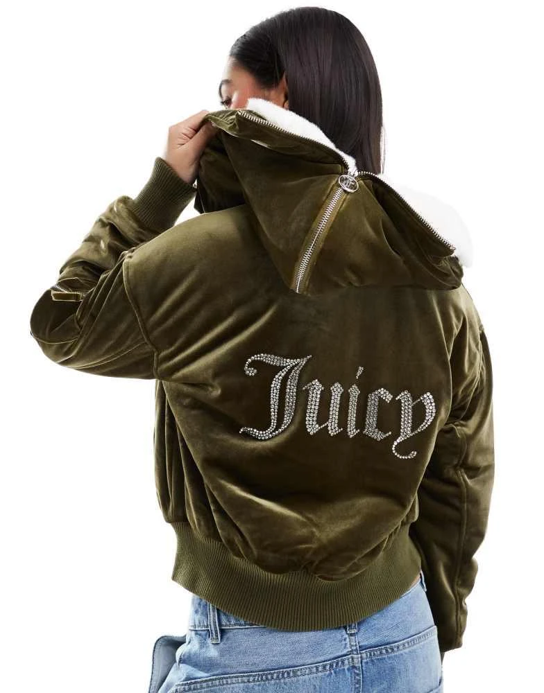 Juicy Couture Juicy Couture Fur rydell jacket in dark green 2