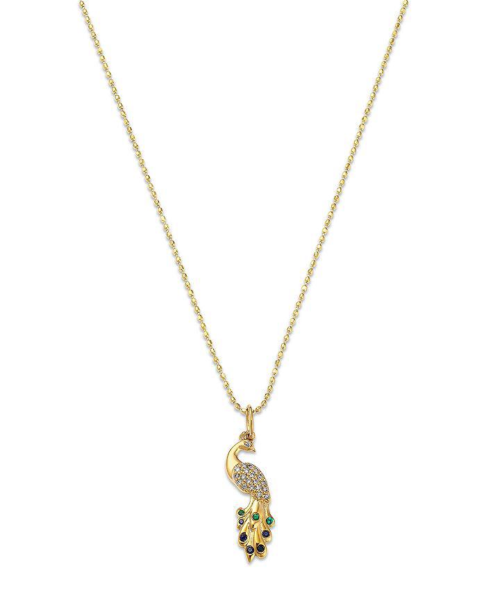Sydney Evan 14K Yellow Gold Emerald, Sapphire & Diamond Peacock Pendant Necklace, 18"