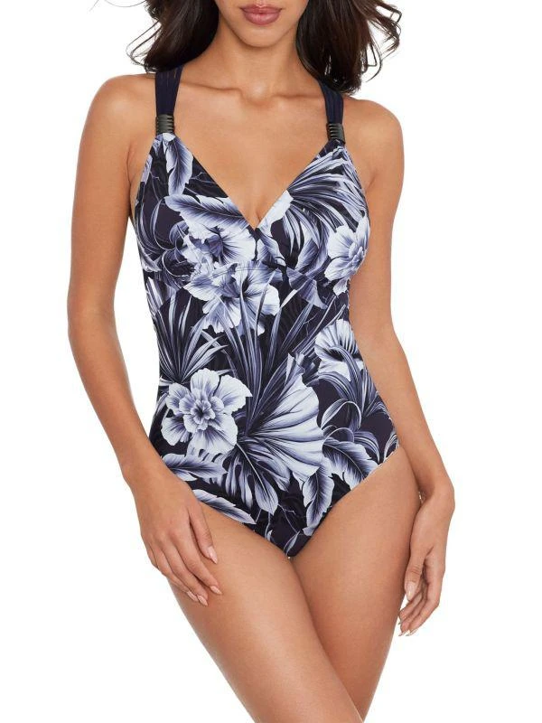Amoressa by Miraclesuit Blue Panther Horizon Floral One-Piece Swimsuit 1