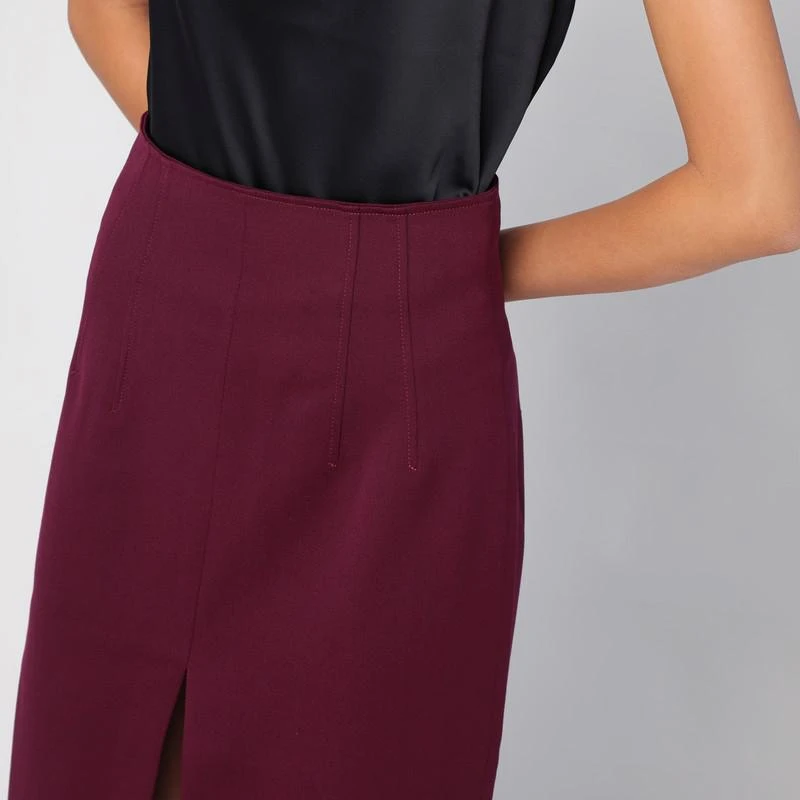 THE ANDAMANE Stephanie Burgundy wool-blend midi skirt 5