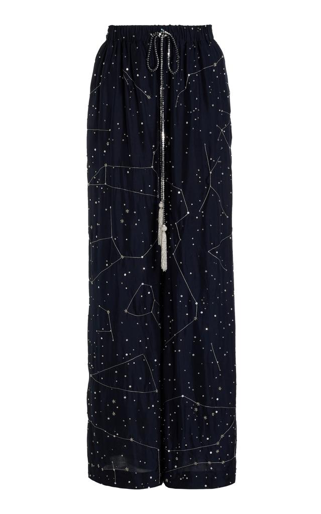 Cucculelli Shaheen Cucculelli Shaheen - La Galaxie Embellished Silk  Wide-Leg Pants - Navy - US 4 - Moda Operandi