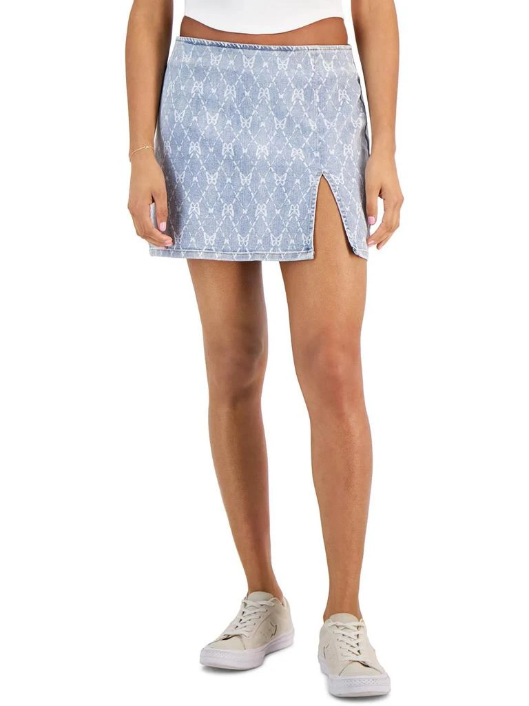 Tinseltown Juniors Womens Mini Printed Denim Skirt 1