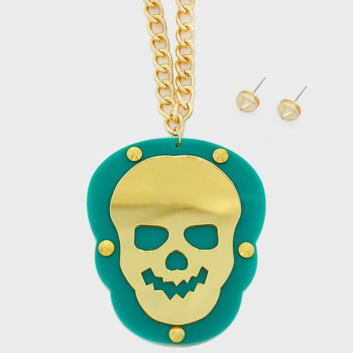 FASHNZFAB Skull rivet plate pendant necklace 2