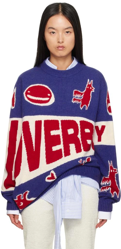 Charles Jeffrey Loverboy Blue & Red Topsy Turvy 'Loverboy' Logo Sweater 1