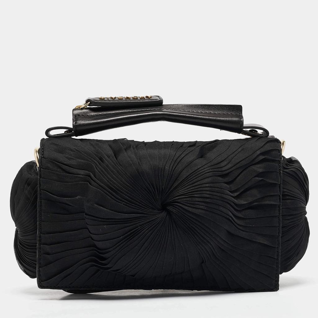 Givenchy Givenchy Black Leather and Satin Pleated Floral Clutch