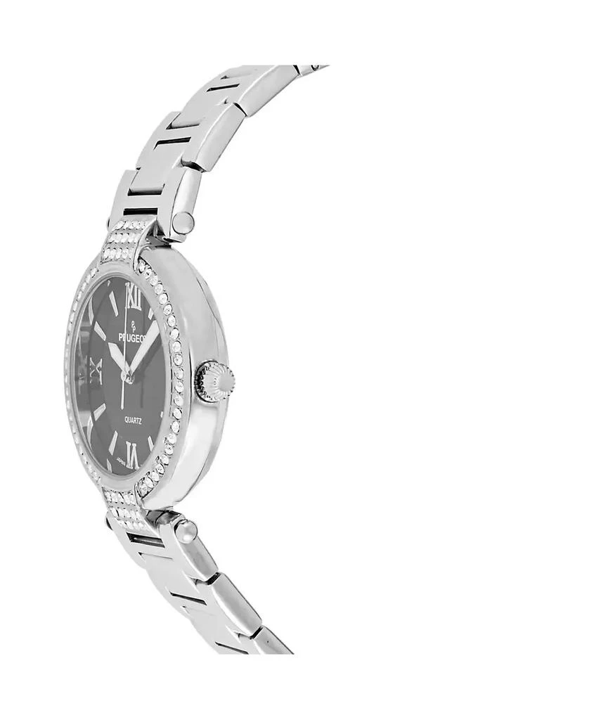 Peugeot Women's Watch Silver Bracelet Strap 38mm Round Case Black Dial with Crystal Bezel 3