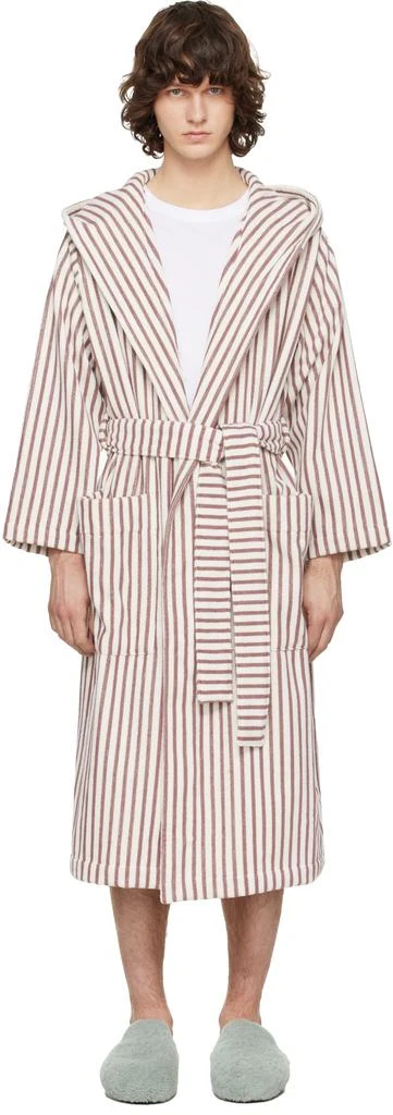 Tekla Off-White 
Burgundy Terry Hooded Bathrobe