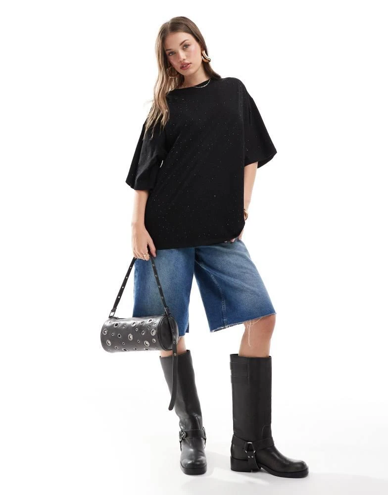 ASOS ASOS DESIGN studded oversized t-shirt in washed black 2