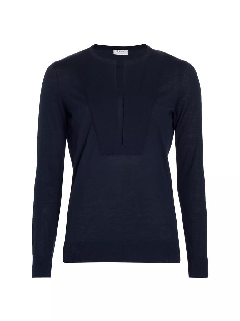 Akris punto Trompe L'Oeil Virgin Wool Scoopneck Long-Sleeve Top