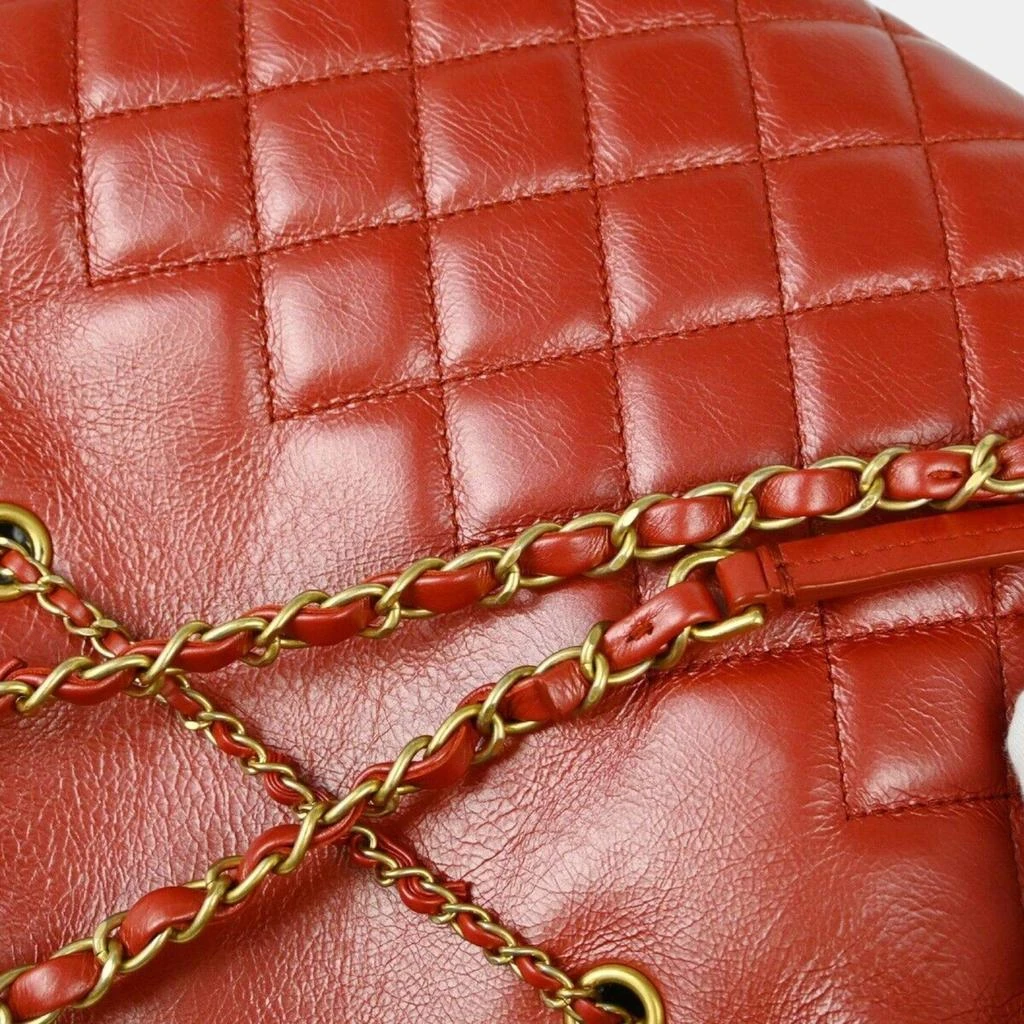 Chanel Chanel Red Lambskin Drawstring Tote Bag 8