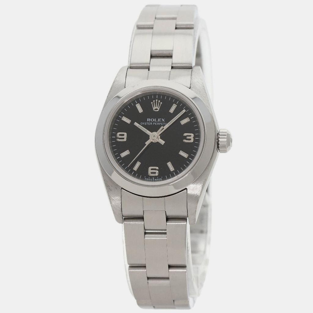 Rolex Rolex Black Stainless Steel Oyster Perpetual Automatic Women's Wristwatch 24 mm