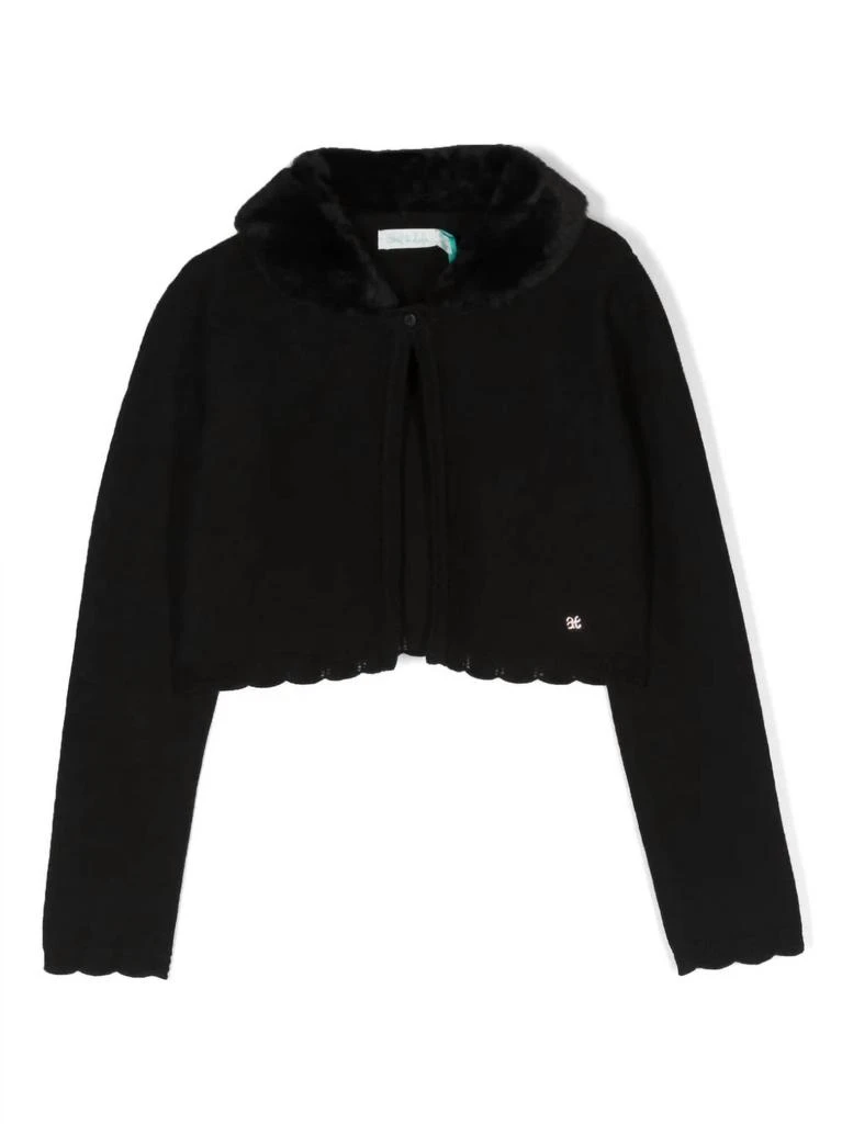 Abel & Lula Faux Fur Collar Cardigan In Black 1