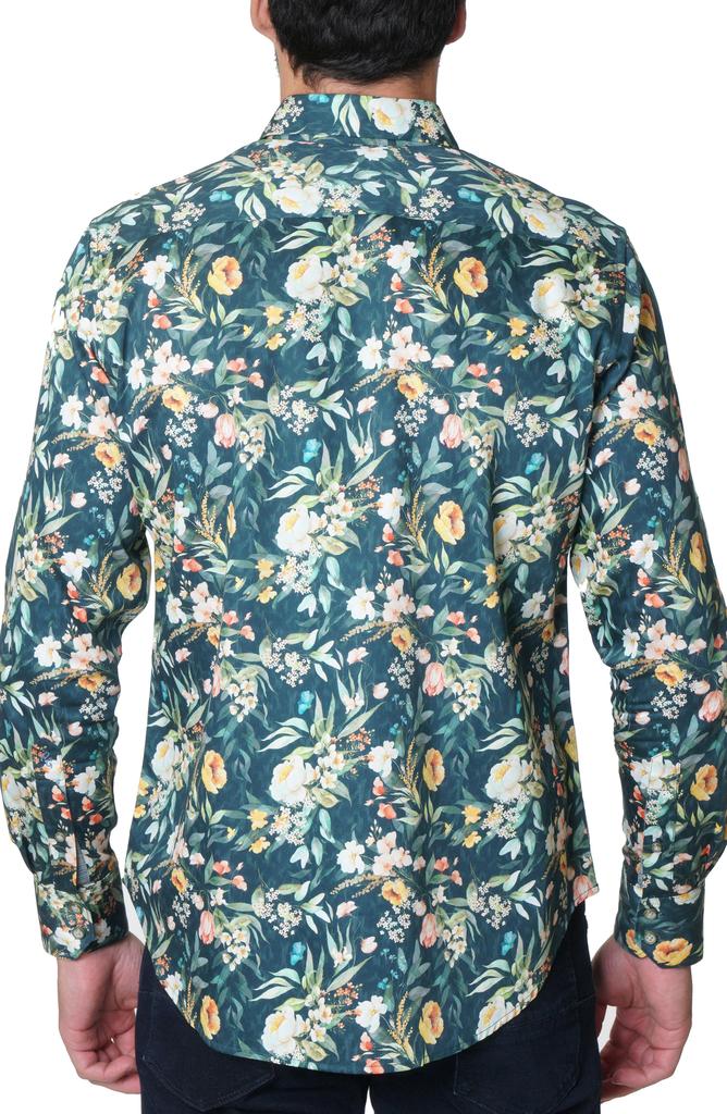 Robert Graham Floral Green Print Cotton Button-Up Shirt