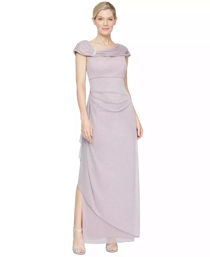 Alex Evenings Petite L-Neck Glitter-Mesh Long Dress 1