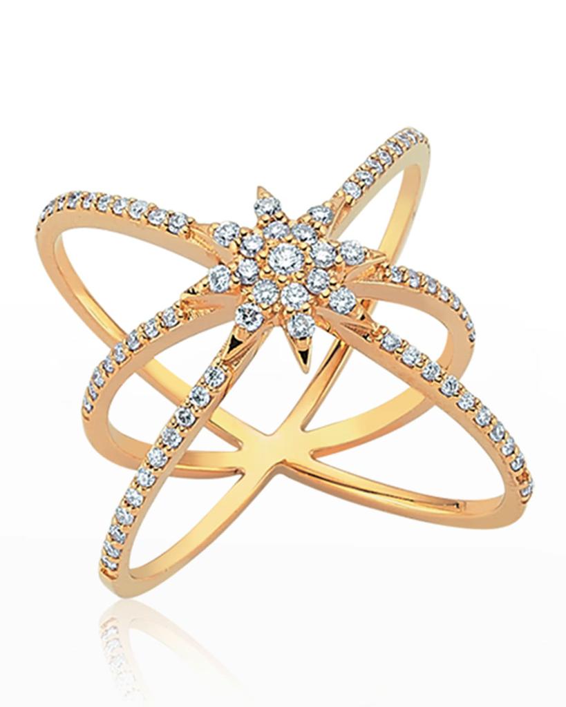 Bee Goddess Venus Star 14k Diamond Crisscross Ring, Size 7
