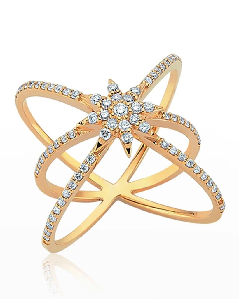 Bee Goddess Venus Star 14k Diamond Crisscross Ring, Size 7 1
