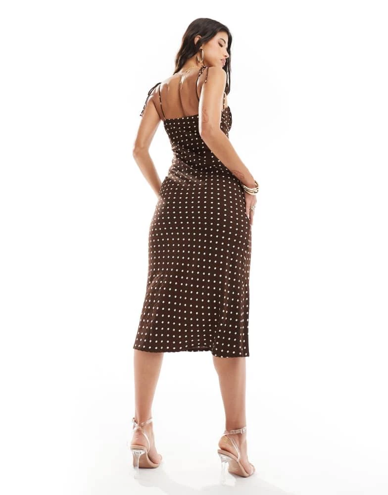 Love Triangle Love Triangle midaxi dress with lace trim in brown polka 4