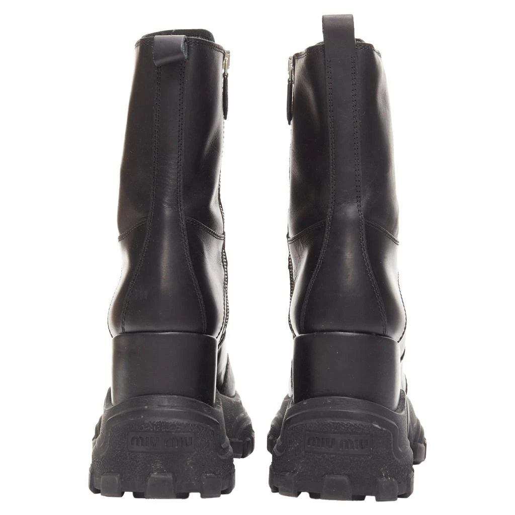 Miu Miu Leather Logo Lace Up Chunky Wedged Military Boots 5