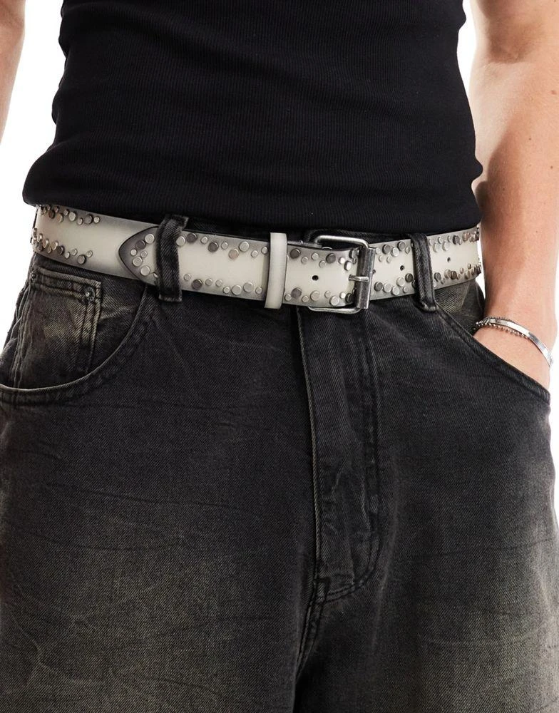 ASOS ASOS DESIGN belt with stud detail in cream 1