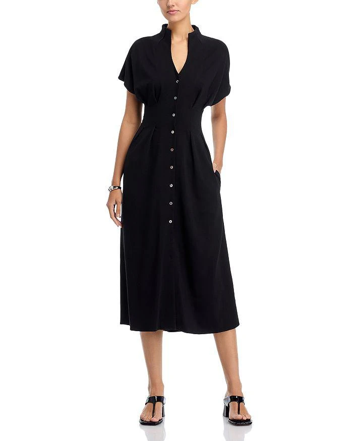 Misook Mock Neck Button Front Midi Dress - Scarlet Red - L Misook Mock Neck Button Front Midi Dress - Scarlet Red - L