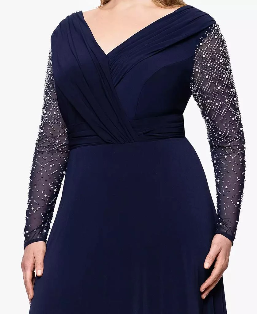 Betsy & Adam Plus Size V-Neck Beaded Long A-Line Dress 4