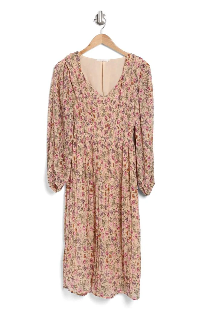 Lush Floral Print Long Sleeve Pleated Midi Dress 3