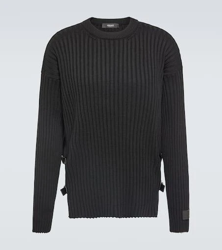 Versace Leather-trimmed knit wool sweater 1