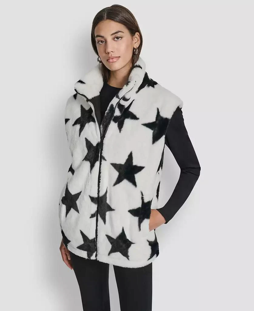 DKNY Women's Star Print Faux Fur Vest 1