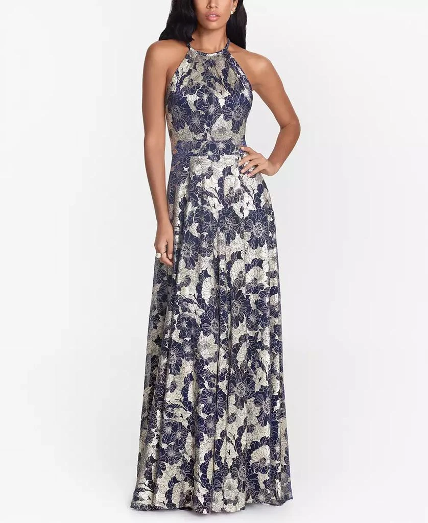 Betsy & Adam Petite Floral Halter-Neck Gown 1