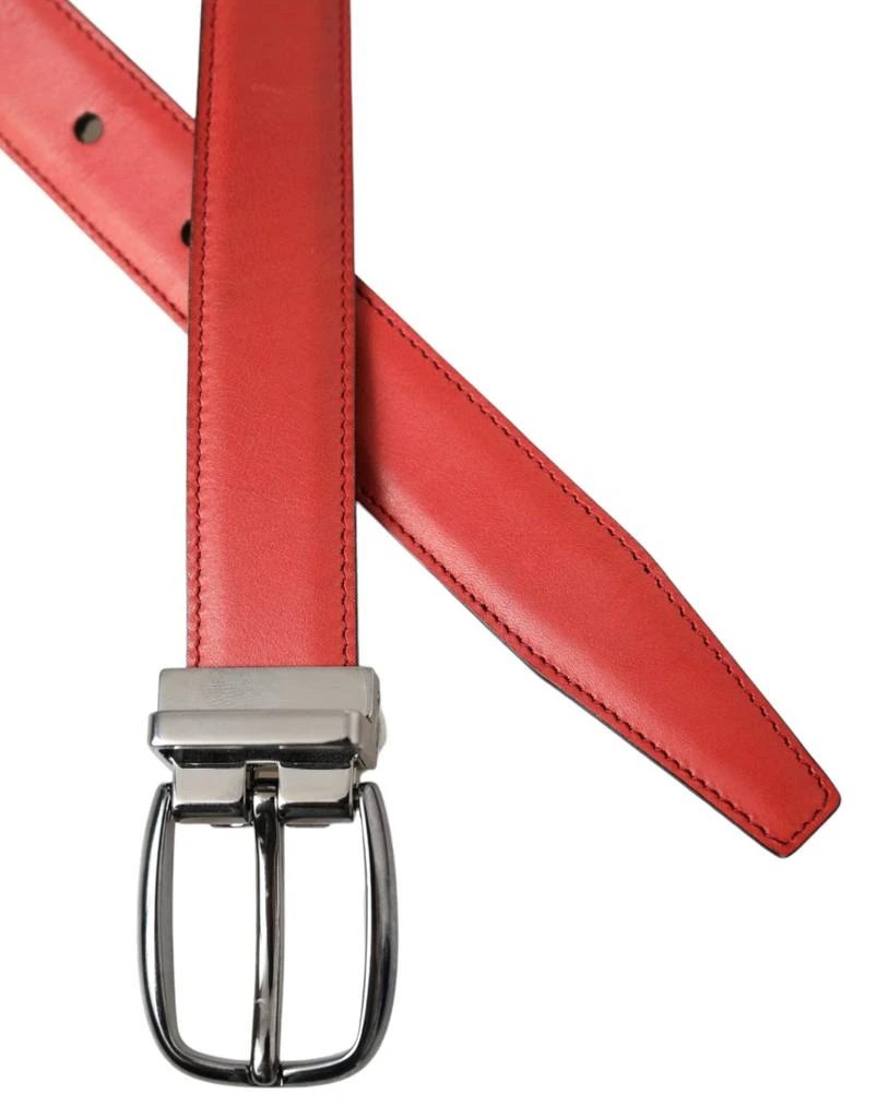 Dolce & Gabbana Red Leather Silver Metal Buckle Belt Men 5