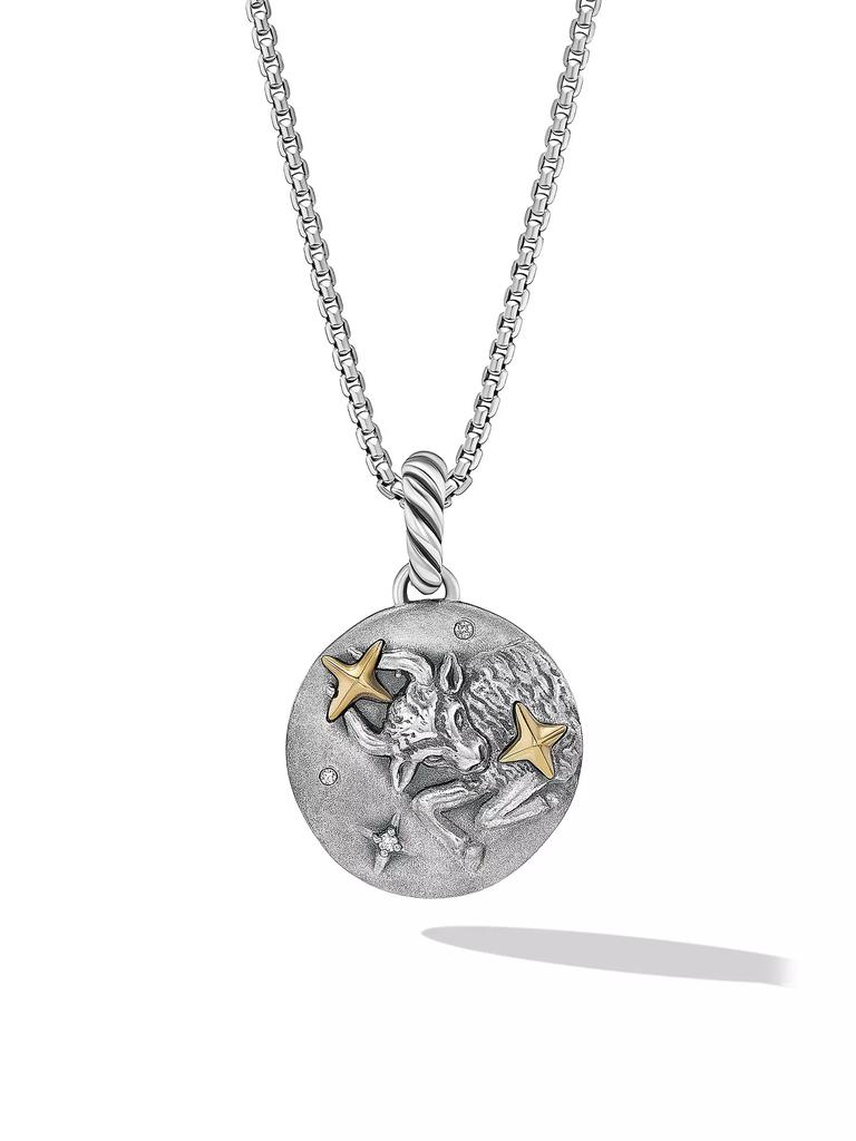 David Yurman Taurus Amulet in Sterling Silver with 18K Yellow Gold and Diamonds, 19MM