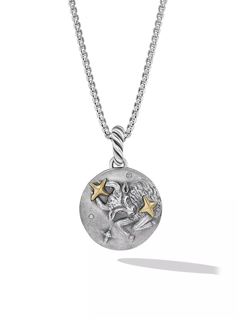 David Yurman Taurus Amulet in Sterling Silver with 18K Yellow Gold and Diamonds, 19MM 1