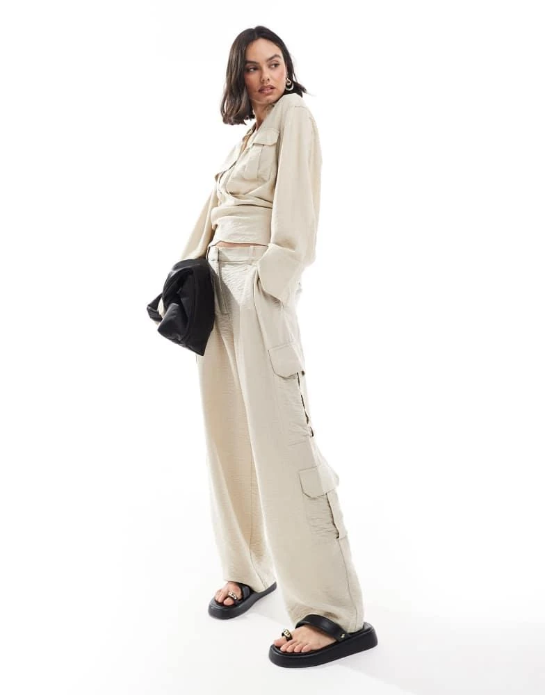 Mango Mango relaxed straight leg co-ord trousers in beige 1