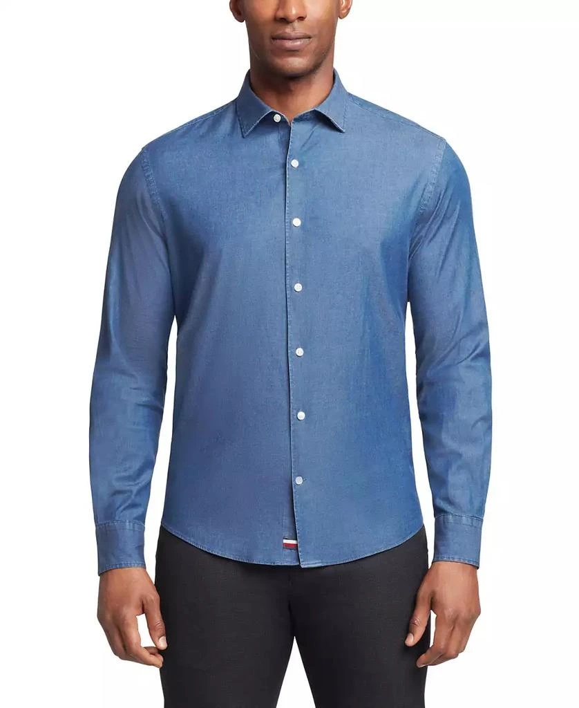 Tommy Hilfiger Men's Flex Regular Fit Washed Stretch Untucked Length Dress Shirt 1