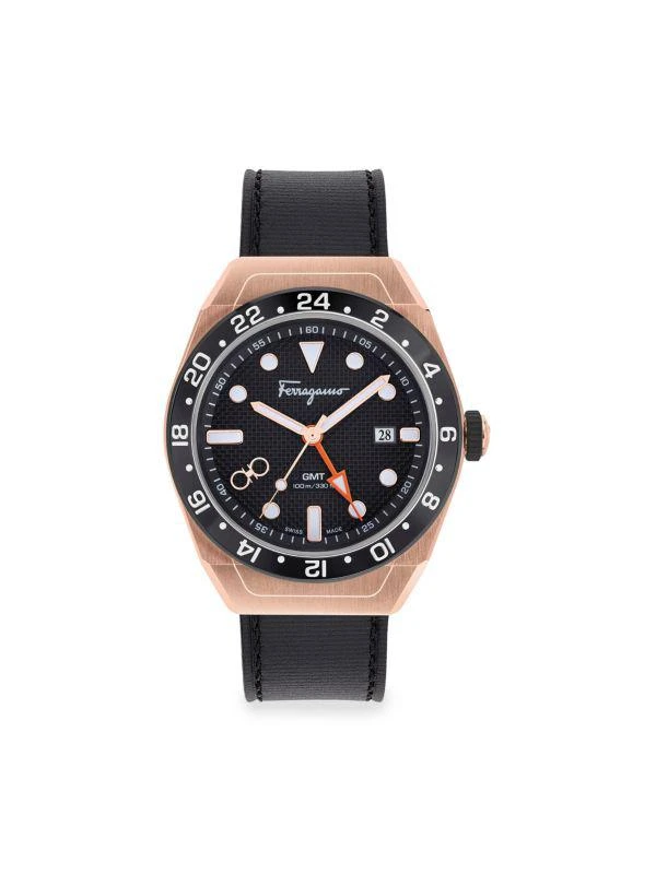 Salvatore Ferragamo SLX GMT 43MM IP Rose Goldtone Stainless Steel & Leather Strap Watch 1