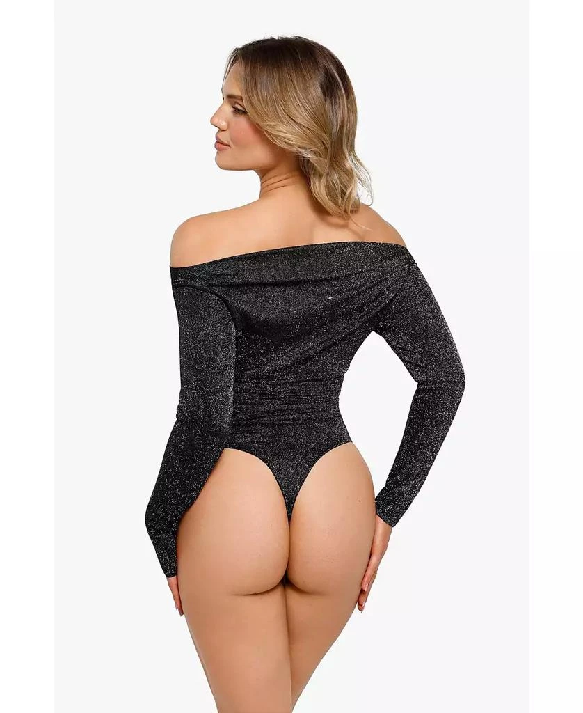 Popilush Women
s Shapewear Metallic Knit Long Sleeve Slimming Bodysuit 3