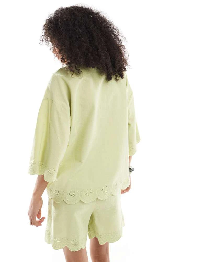 Native Youth Native Youth scallop edge tie detail blouse in sage green 4