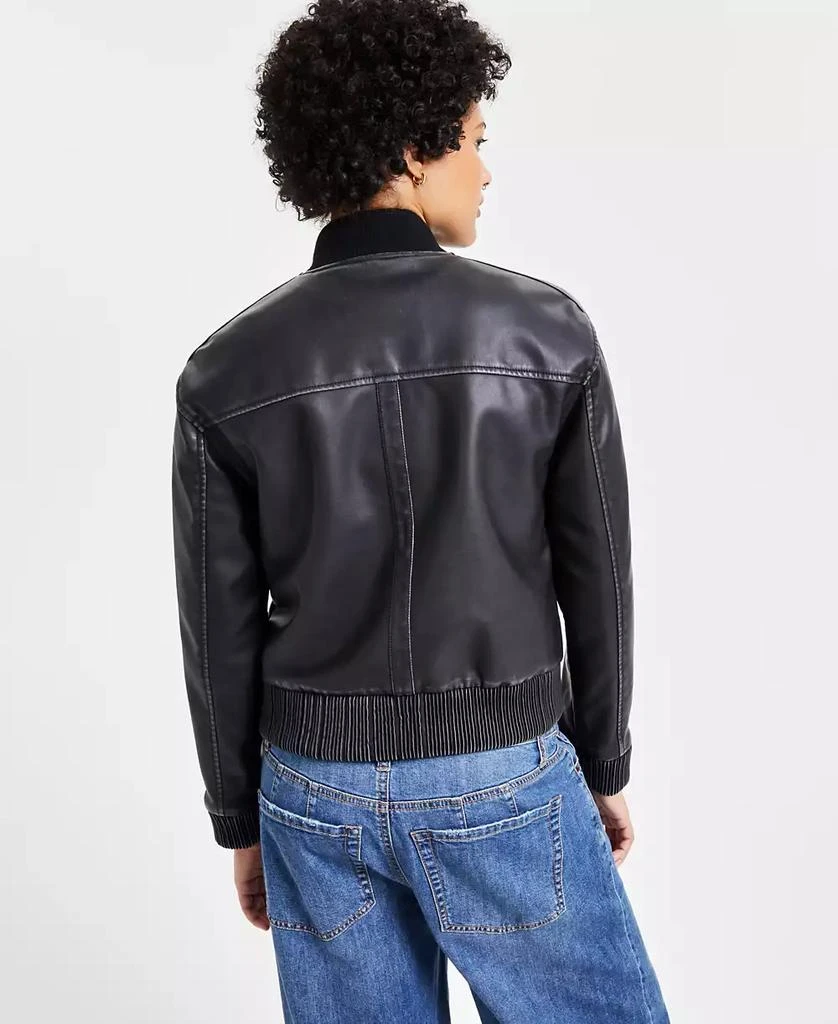 Jou Jou Juniors' Distressed Faux-Leather Bomber Jacket, Created for Macy's 4