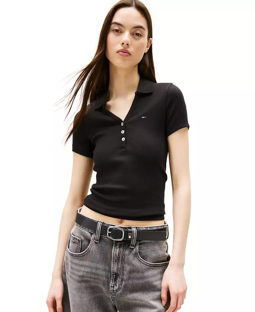 Tommy Jeans Women
s Slim-Fit Ribbed Polo Shirt 1