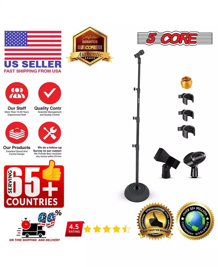 5 Core 5Core Mic Stand Pair Floor Adjustable Universal Heavy Duty Microphone Stands Round Base Soporte De micrA fono - MS RBP 3T 2PCS 8