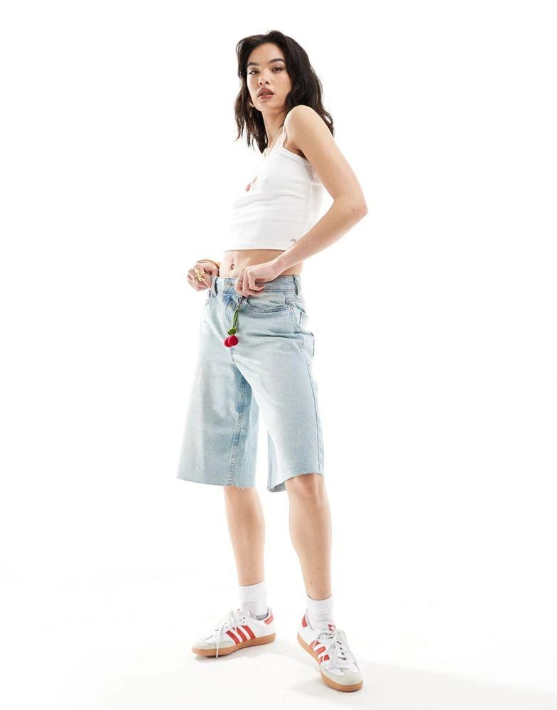 ASOS ASOS DESIGN baggy longline denim jorts in bleach wash 1