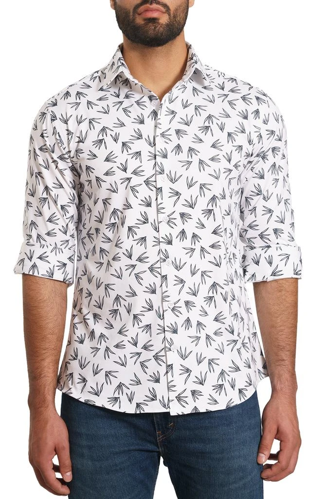 Jared Lang Trim Fit Leaf Print Button-Up Shirt 1