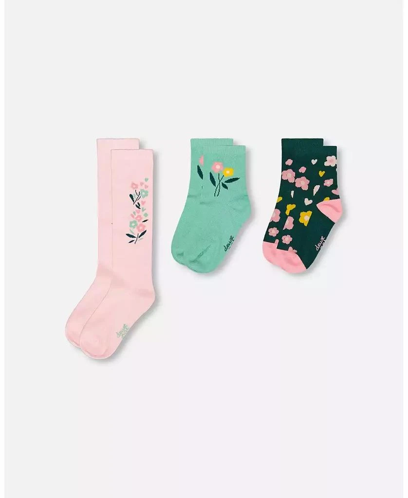Deux par Deux Girl 3-Pack Knit Socks Pink and Green - Toddler|Child