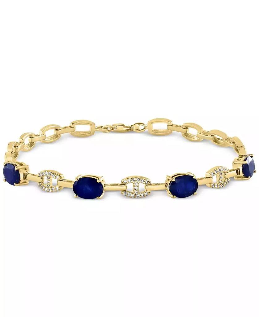 Effy EFFY® Sapphire (3-3/4 ct. t.w) & Diamond (1/8 ct. t.w.) Mariner Tennis Link Bracelet in 14k Gold 1