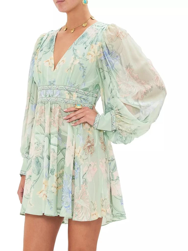 Camilla Floral Silk Blouson-Sleeve Minidress 5