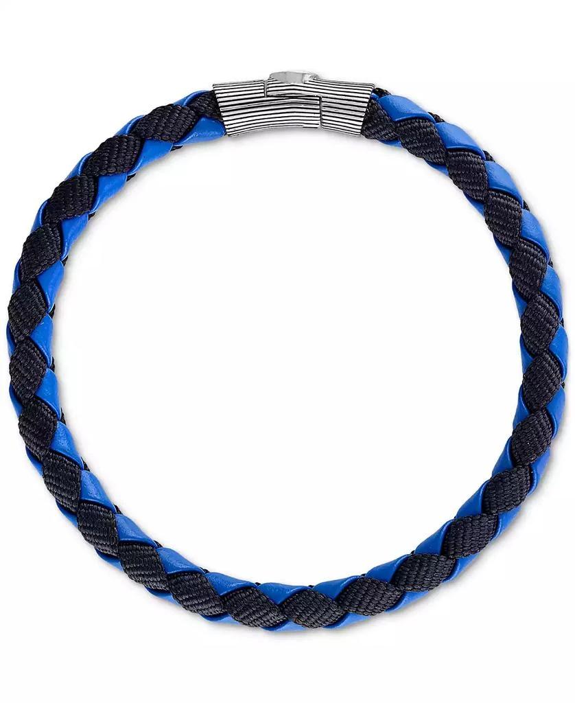 Esquire Men's Jewelry Blue Leather Woven Bracelet in Sterling Silver, Created for Macy's 1
